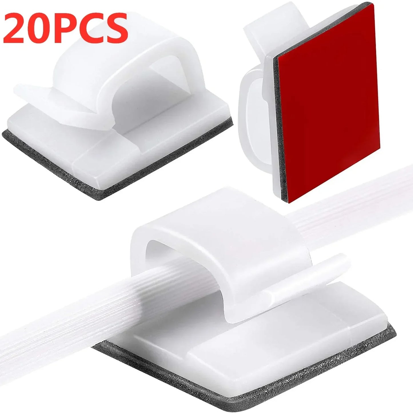 Self-Adhesive Cable Clips — Cord Management Wire Holder for Home, Office & Car