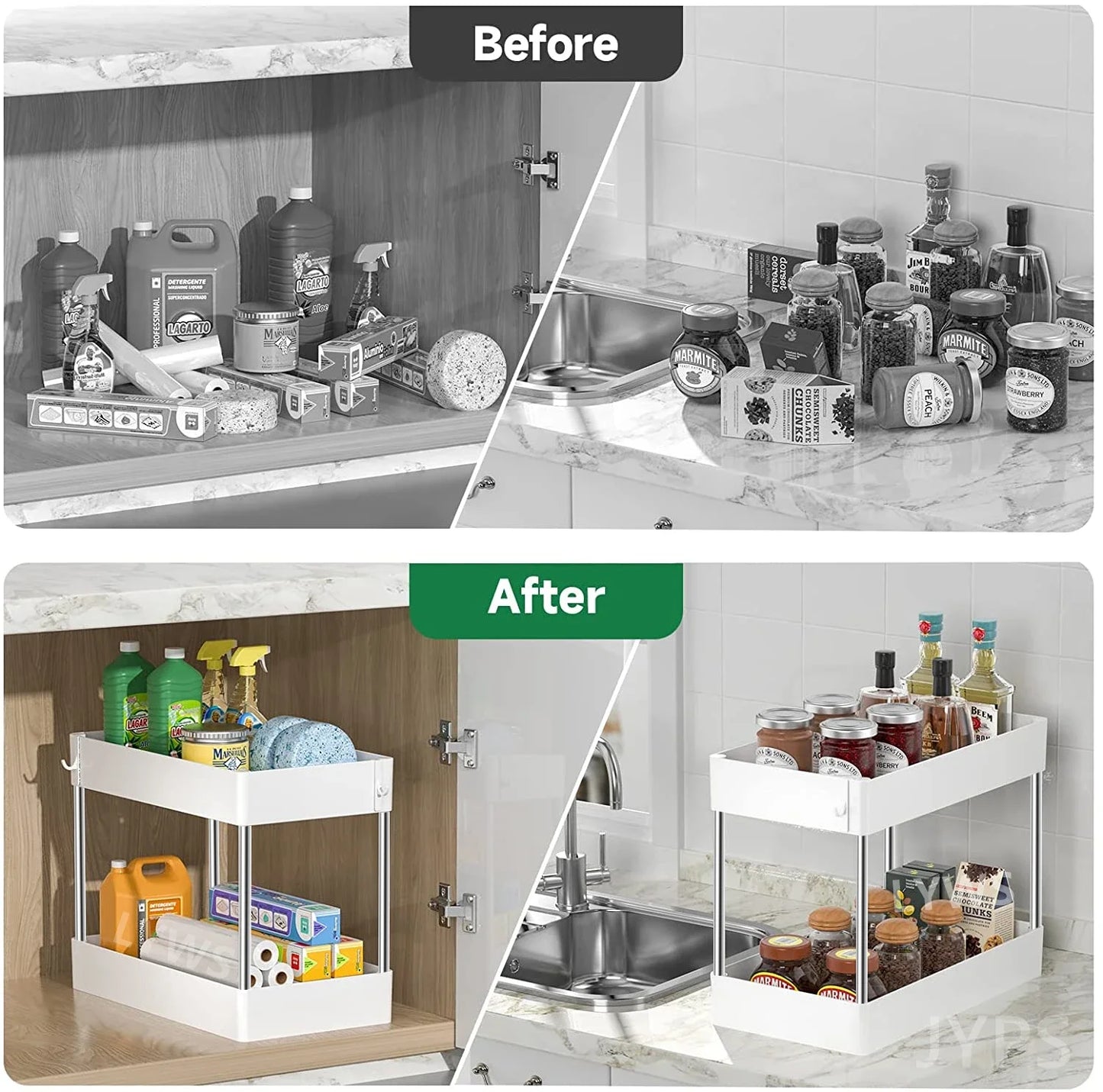2-Tier Under Sink Organiser — Kitchen & Bathroom Cabinet Storage Rack