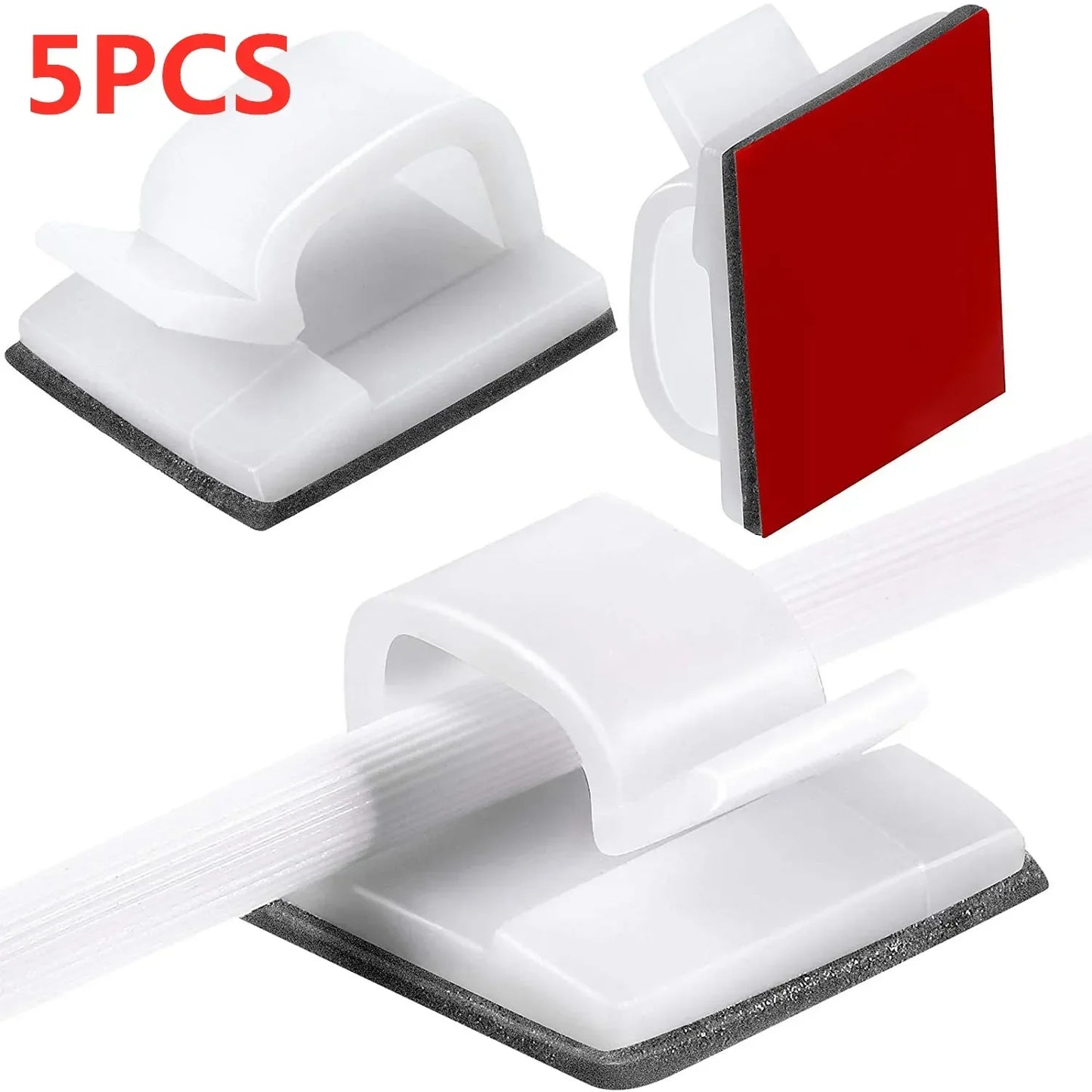 Self-Adhesive Cable Clips — Cord Management Wire Holder for Home, Office & Car