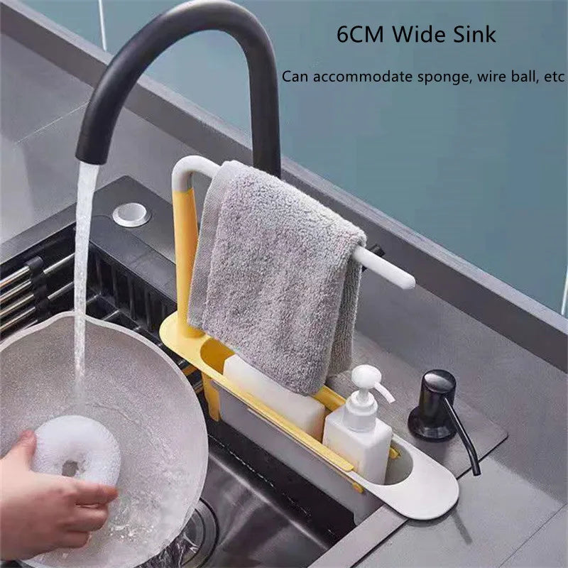Telescopic Sink Shelf — Adjustable Kitchen Organiser with Soap & Sponge Holder
