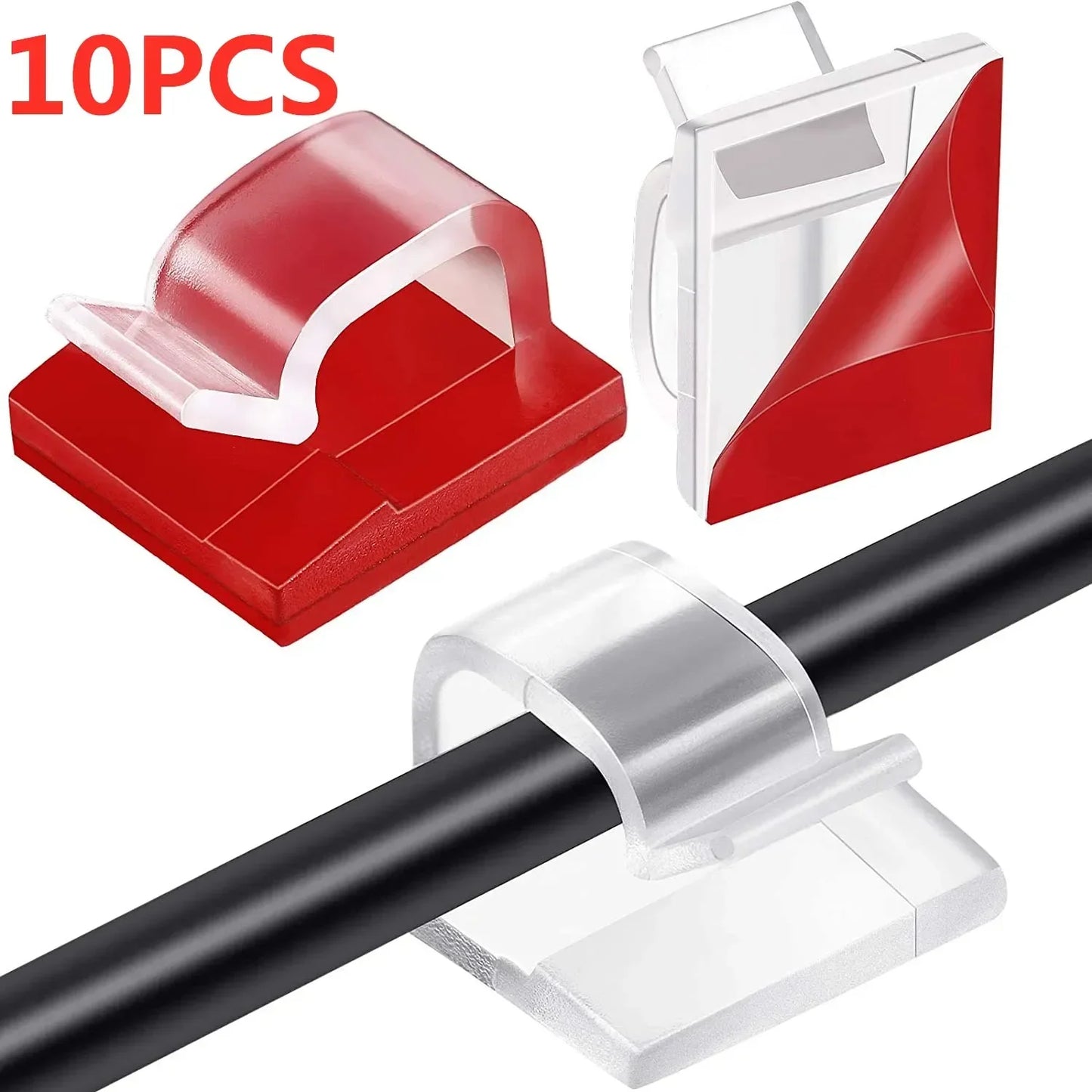 Self-Adhesive Cable Clips — Cord Management Wire Holder for Home, Office & Car