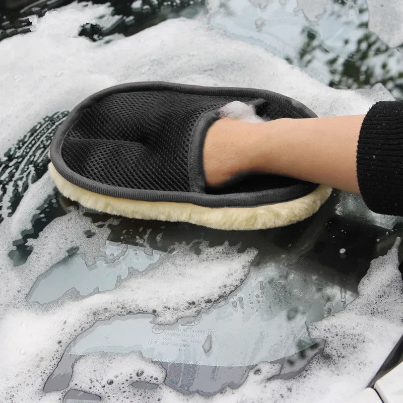 Soft Wool Car Wash Gloves — Cleaning Brush for Cars & Motorcycles