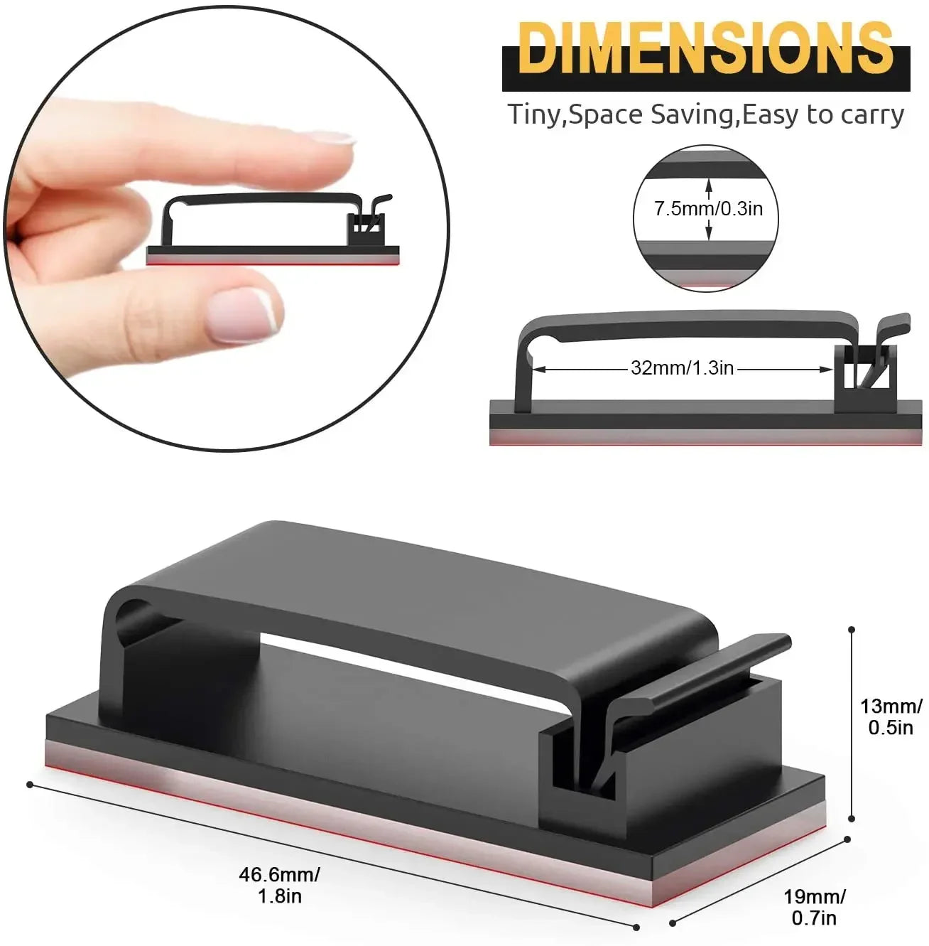 Self-Adhesive Cable Clips — Cord Management Wire Holder for Home, Office & Car