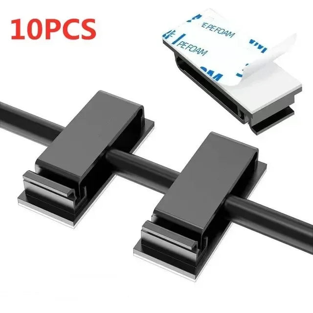 Self-Adhesive Cable Clips — Cord Management Wire Holder for Home, Office & Car