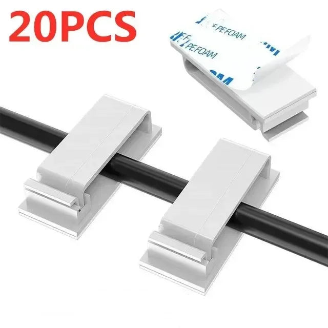 Self-Adhesive Cable Clips — Cord Management Wire Holder for Home, Office & Car