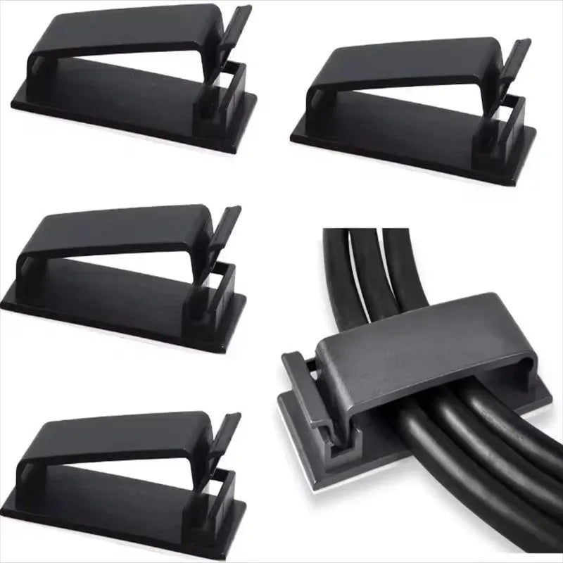 Self-Adhesive Cable Clips — Cord Management Wire Holder for Home, Office & Car