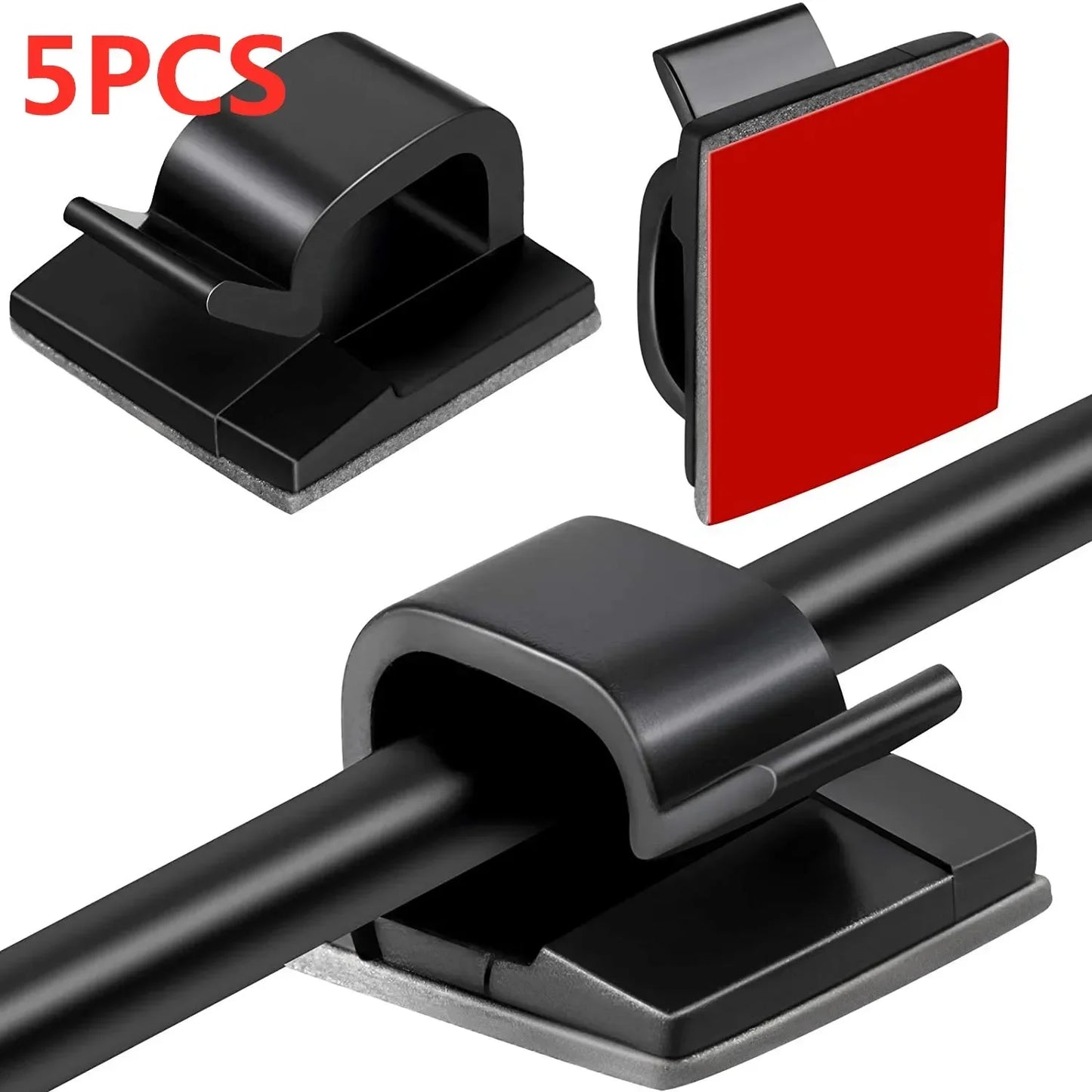 Self-Adhesive Cable Clips — Cord Management Wire Holder for Home, Office & Car
