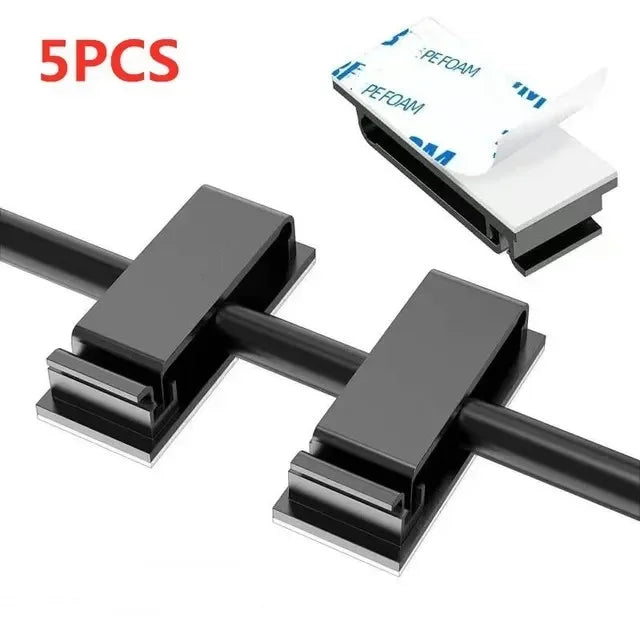 Self-Adhesive Cable Clips — Cord Management Wire Holder for Home, Office & Car