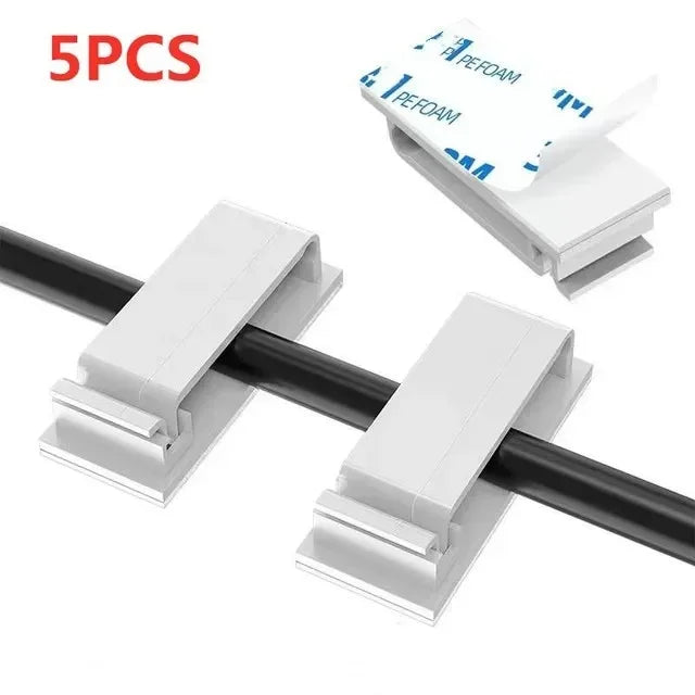 Self-Adhesive Cable Clips — Cord Management Wire Holder for Home, Office & Car
