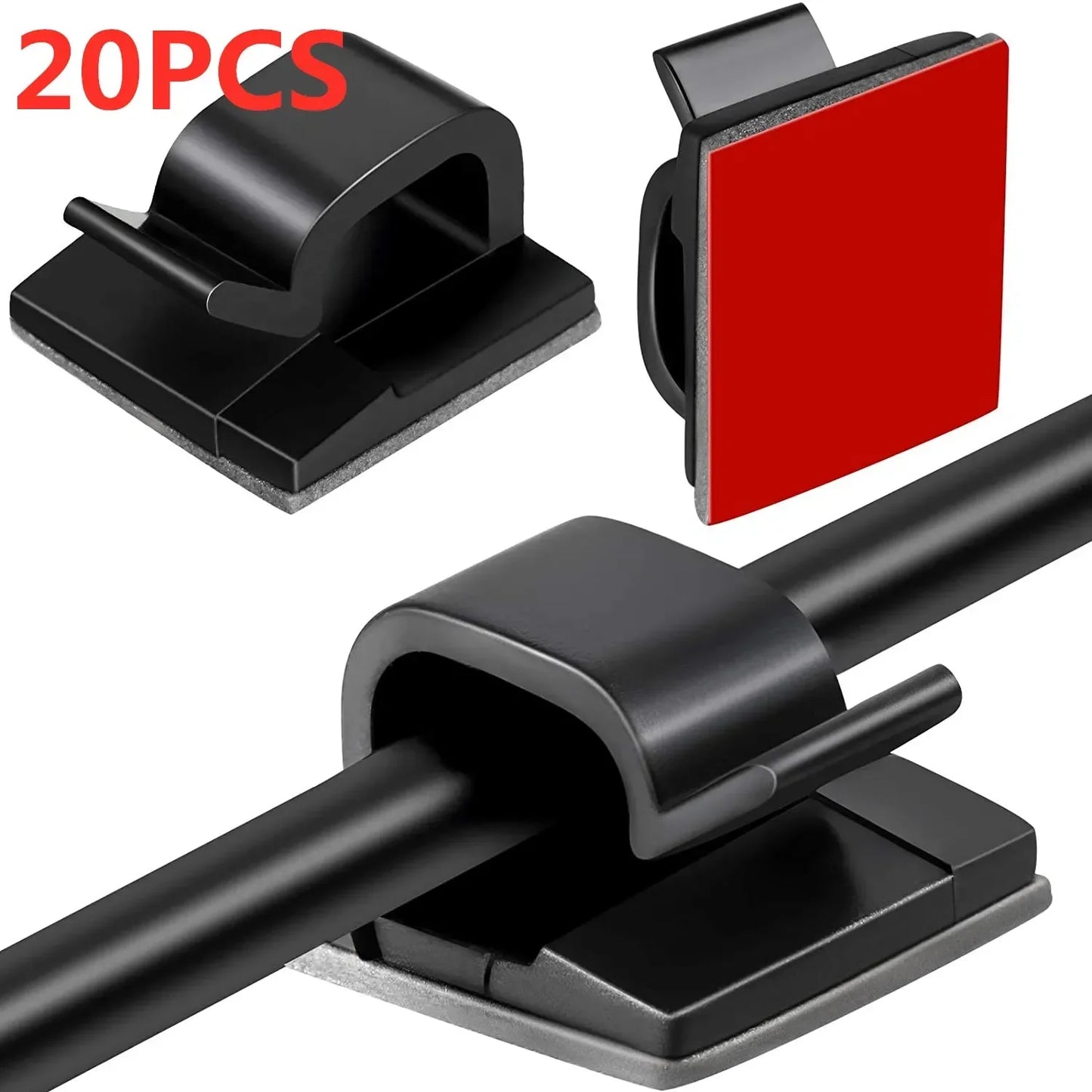 Self-Adhesive Cable Clips — Cord Management Wire Holder for Home, Office & Car