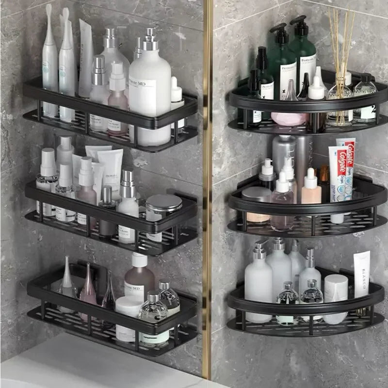 No-Drill Bathroom Corner Shelf — Wall Mount Shower Storage Rack