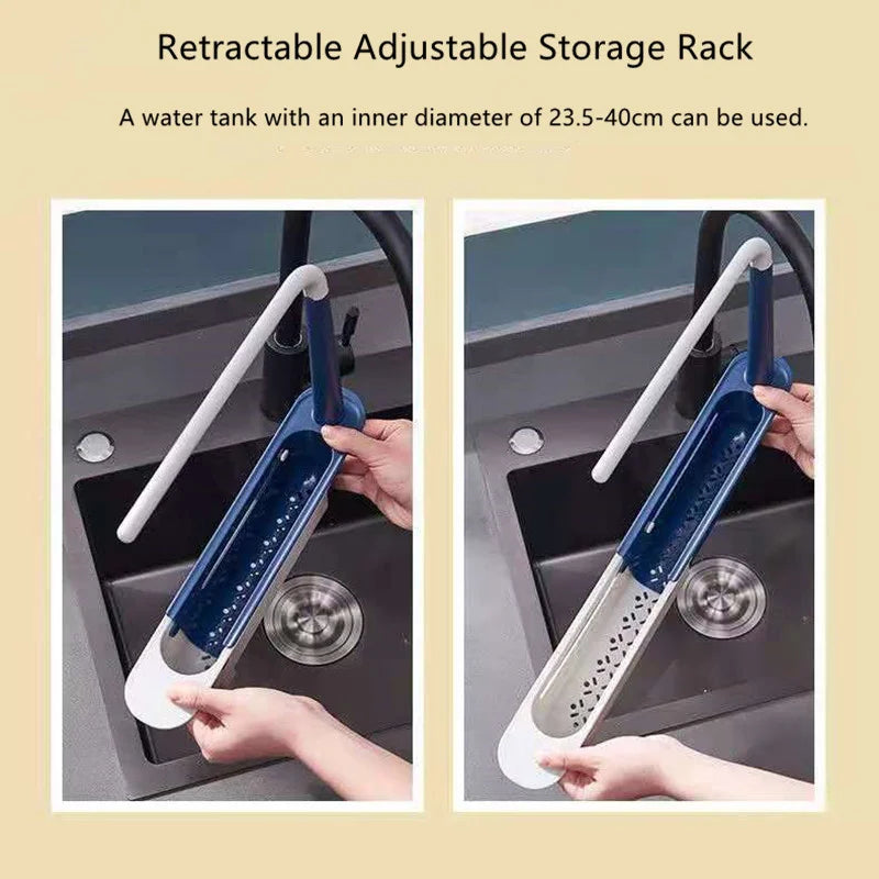 Telescopic Sink Shelf — Adjustable Kitchen Organiser with Soap & Sponge Holder
