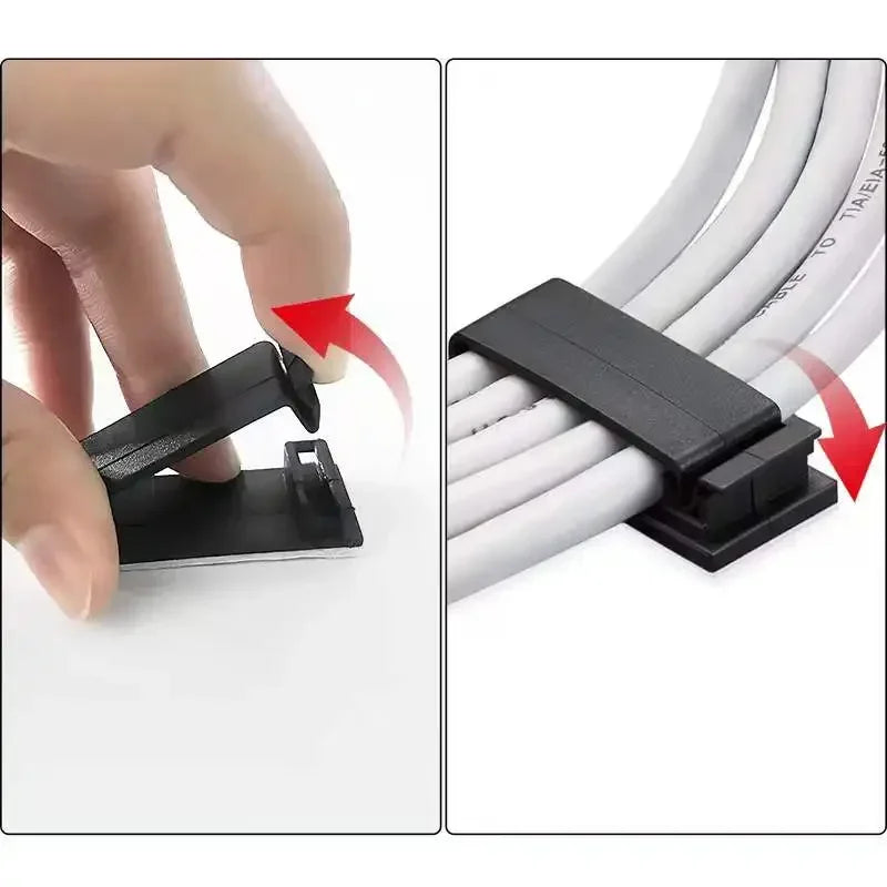 Self-Adhesive Cable Clips — Cord Management Wire Holder for Home, Office & Car
