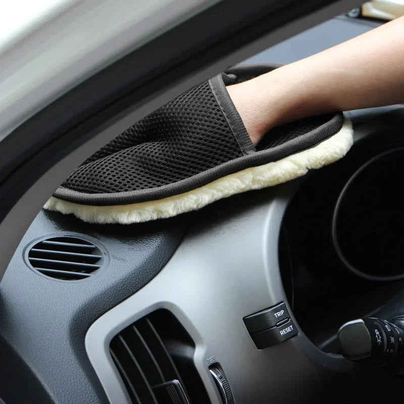 Soft Wool Car Wash Gloves — Cleaning Brush for Cars & Motorcycles