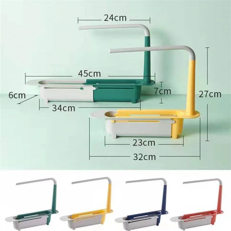 Telescopic Sink Shelf — Adjustable Kitchen Organiser with Soap & Sponge Holder