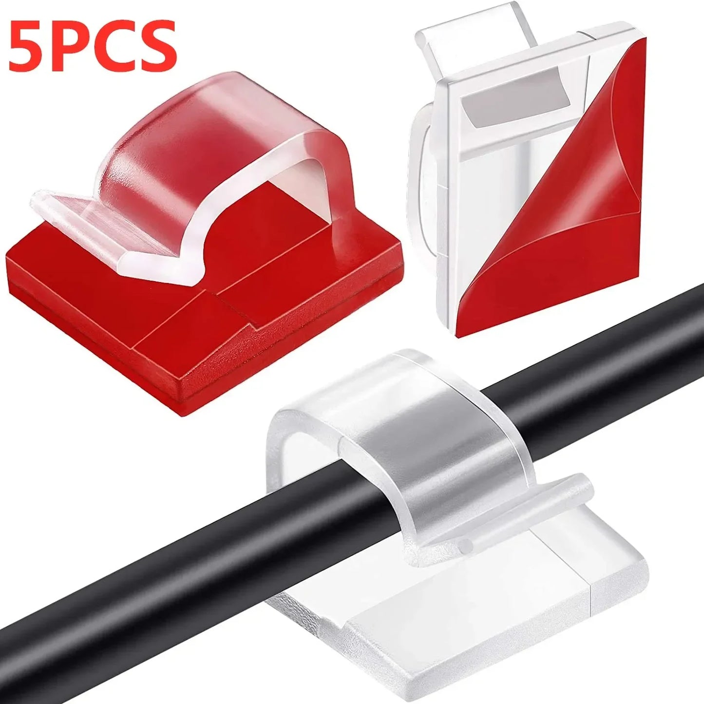 Self-Adhesive Cable Clips — Cord Management Wire Holder for Home, Office & Car