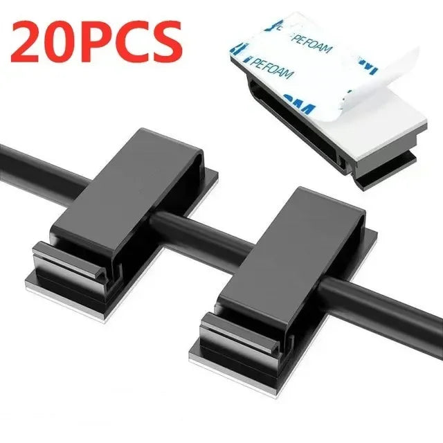 Self-Adhesive Cable Clips — Cord Management Wire Holder for Home, Office & Car