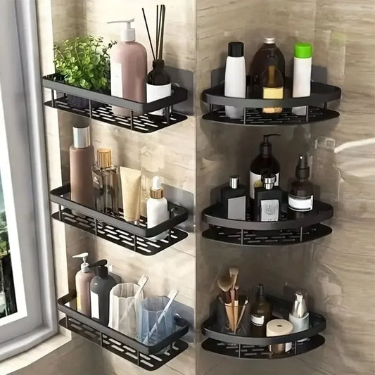 No-Drill Bathroom Corner Shelf — Wall Mount Shower Storage Rack