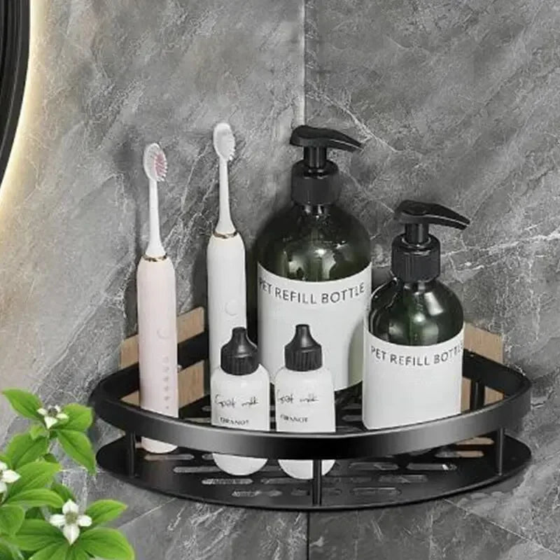No-Drill Bathroom Corner Shelf — Wall Mount Shower Storage Rack